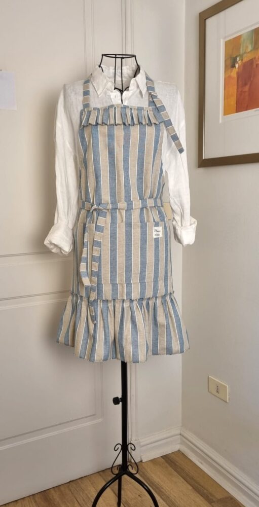 Delantal de Lino (líneas beige/celeste)