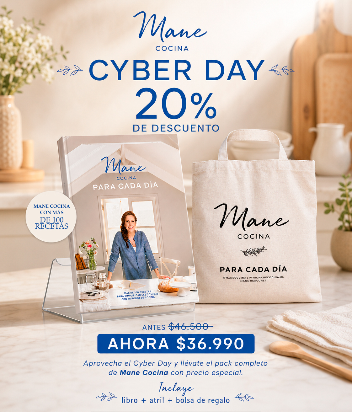 Pack Cyber Day Mane Cocina Para Cada Día – Libro + Atril + Bolsa